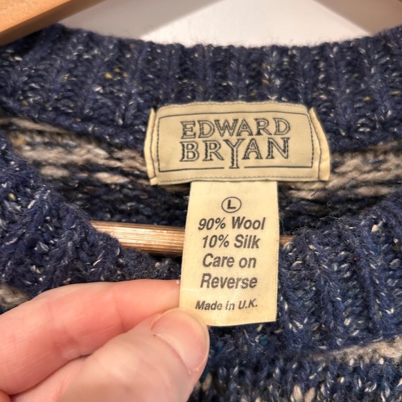 Vintage Edward Bryan Mens Large Wool Silk Fair Isle Sweater Heavy Thick Nordic - Picture 3 of 8